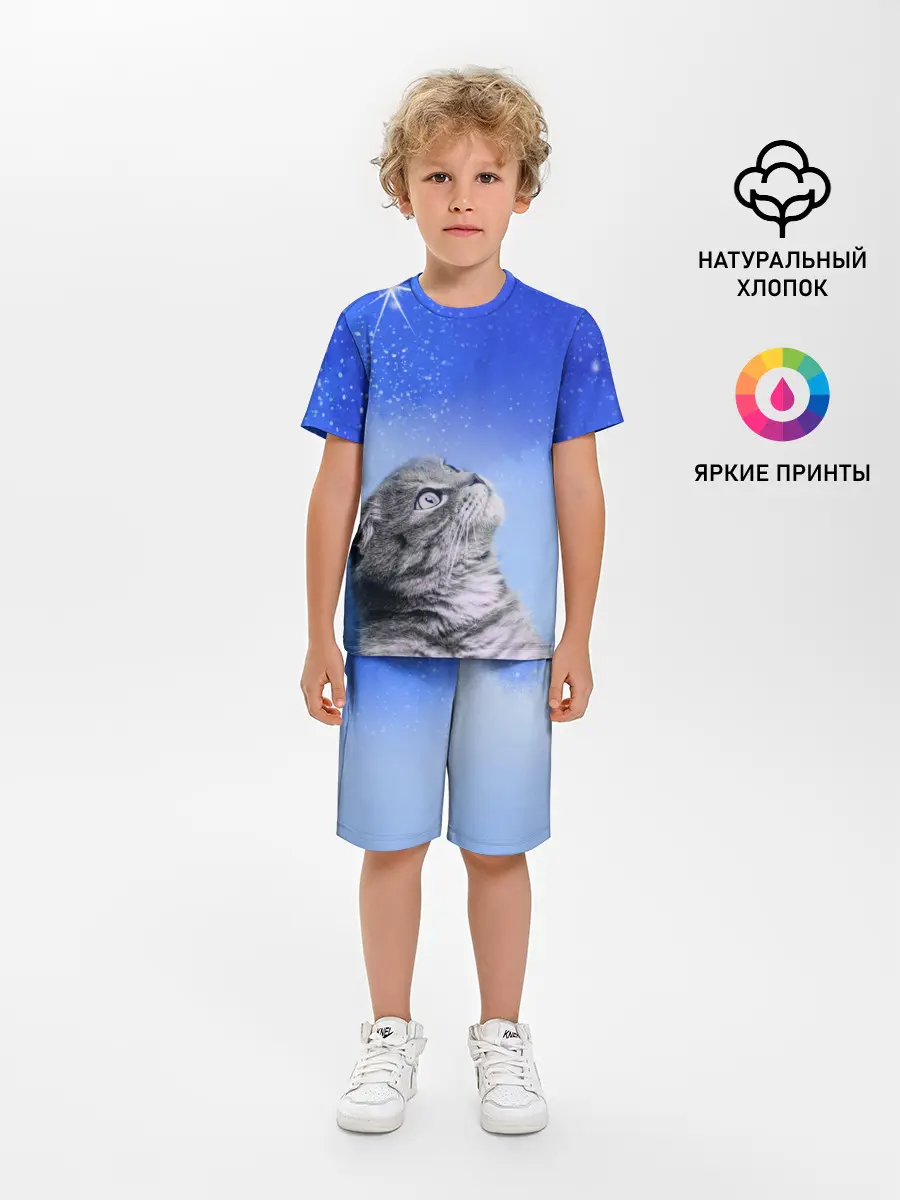 Детская пижама с шортами / Кот и космос