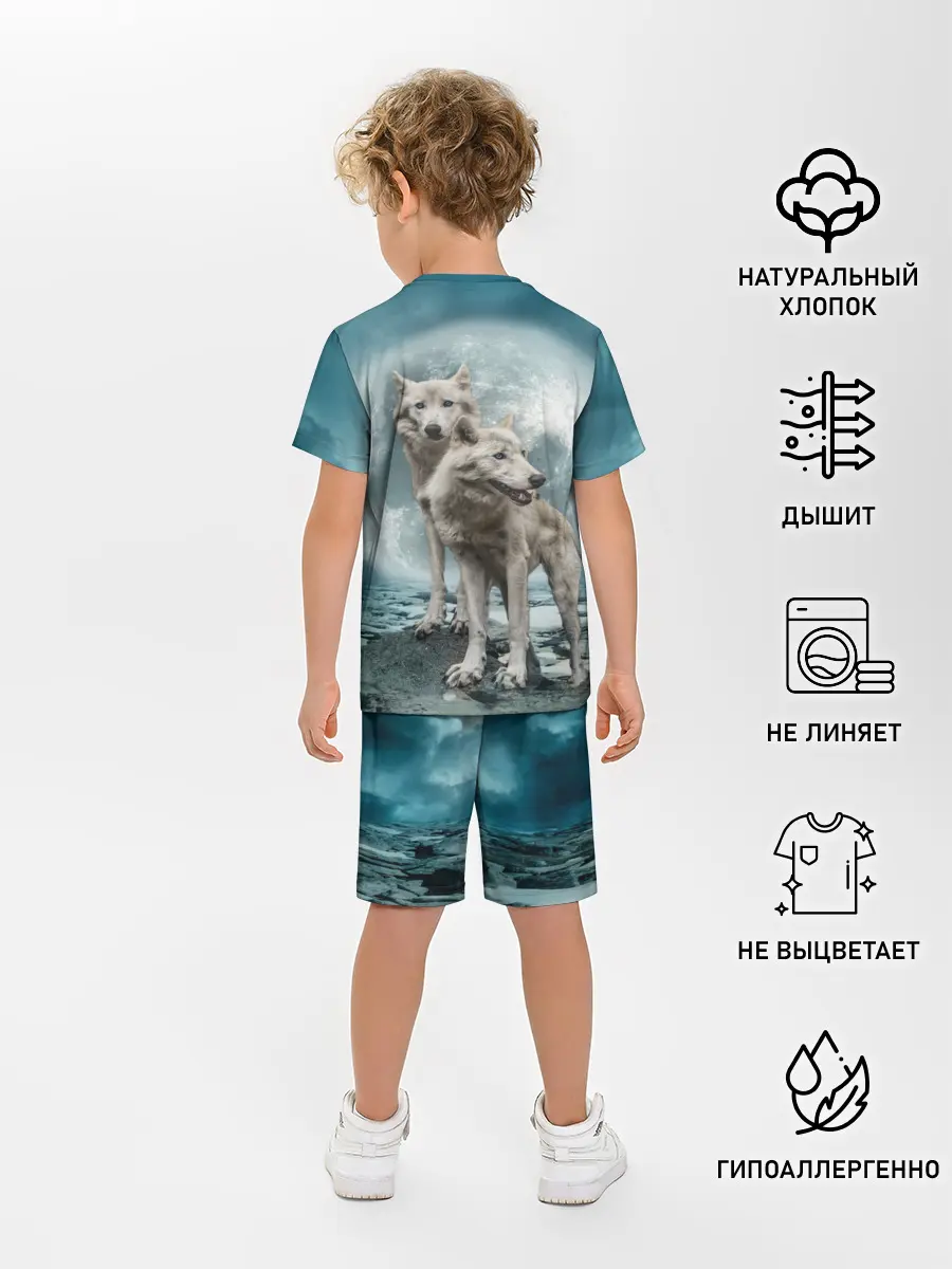 Детская пижама с шортами / Волки альбиносы