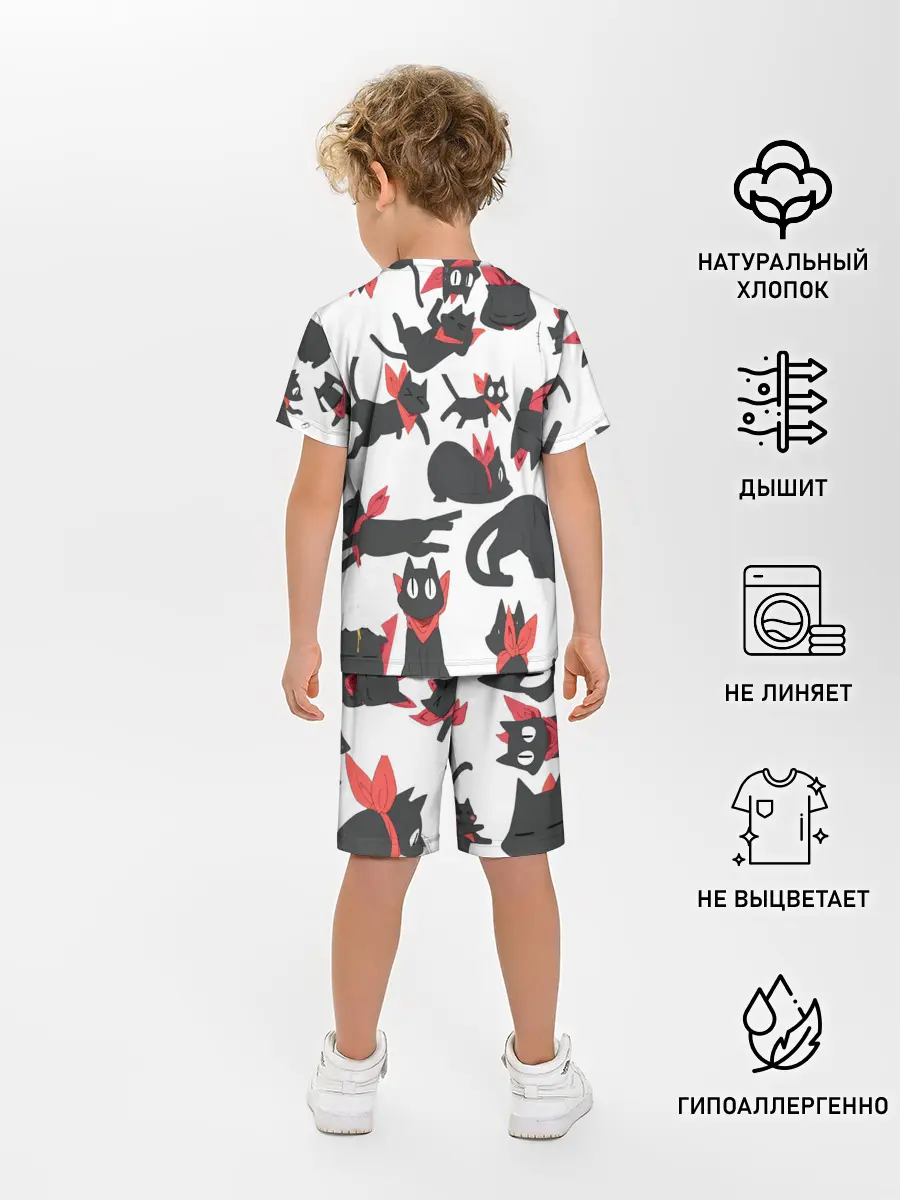 Детская пижама с шортами / Черный котик