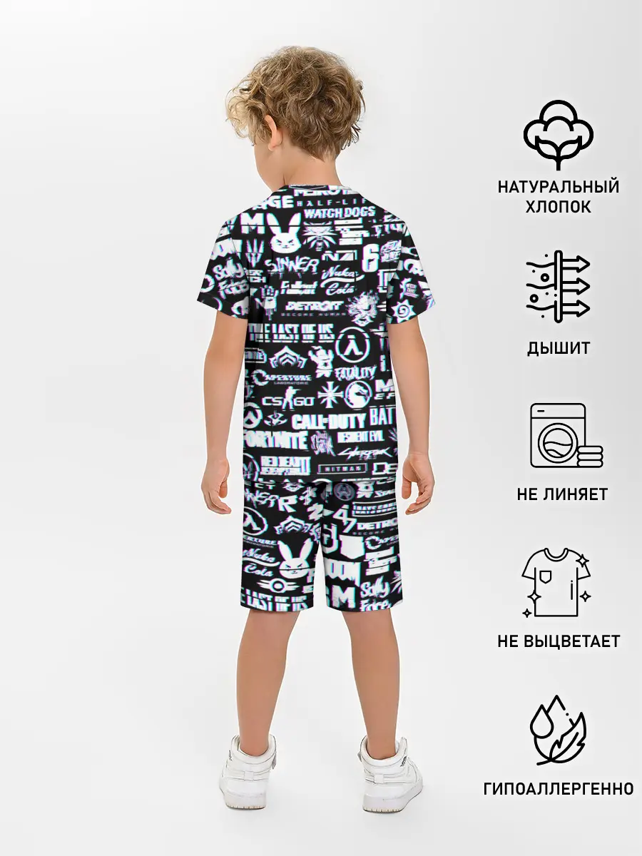 Детская пижама с шортами / ЛОГОТИПЫ ИГР GLITCH | ГЛИТЧ
