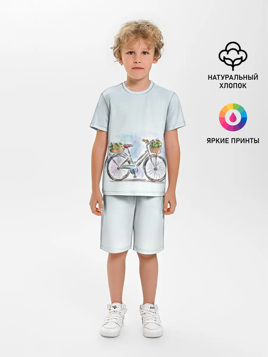 Детская пижама с шортами / акварельный велосипед