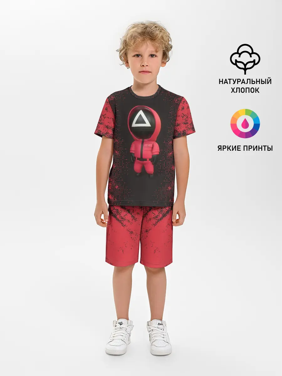 Детская пижама с шортами / ИГРА В КАЛЬМАРА | СОТРУДНИК ТРЕУГОЛЬНИК