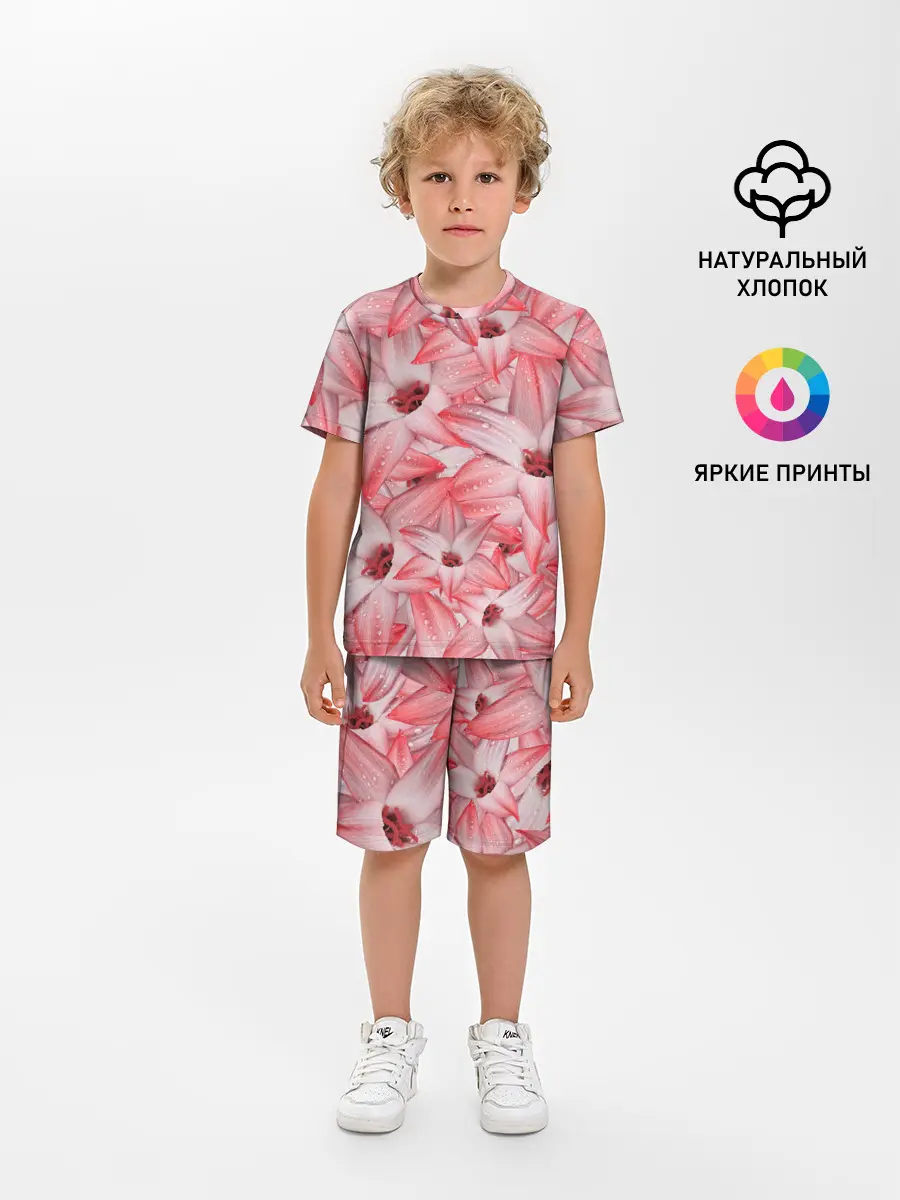Детская пижама с шортами / Красные Цветы