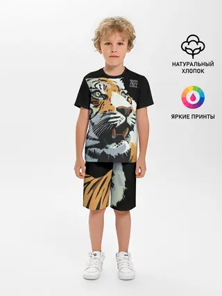 Детская пижама с шортами / Тигр перед атакой