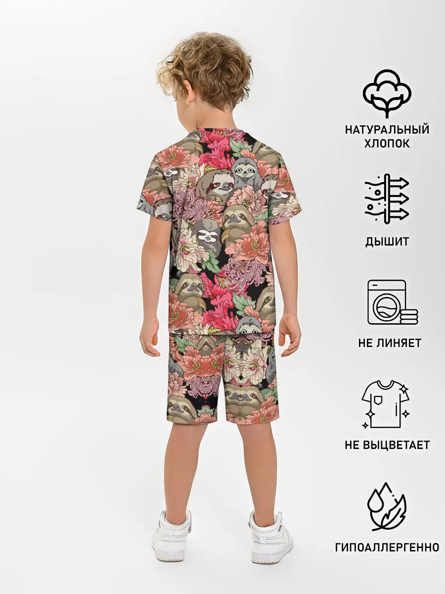 Детская пижама с шортами / Ленивец & Цветочки