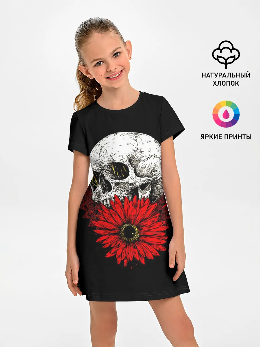 Детское платье / Череп и Красный Цветок | Skull