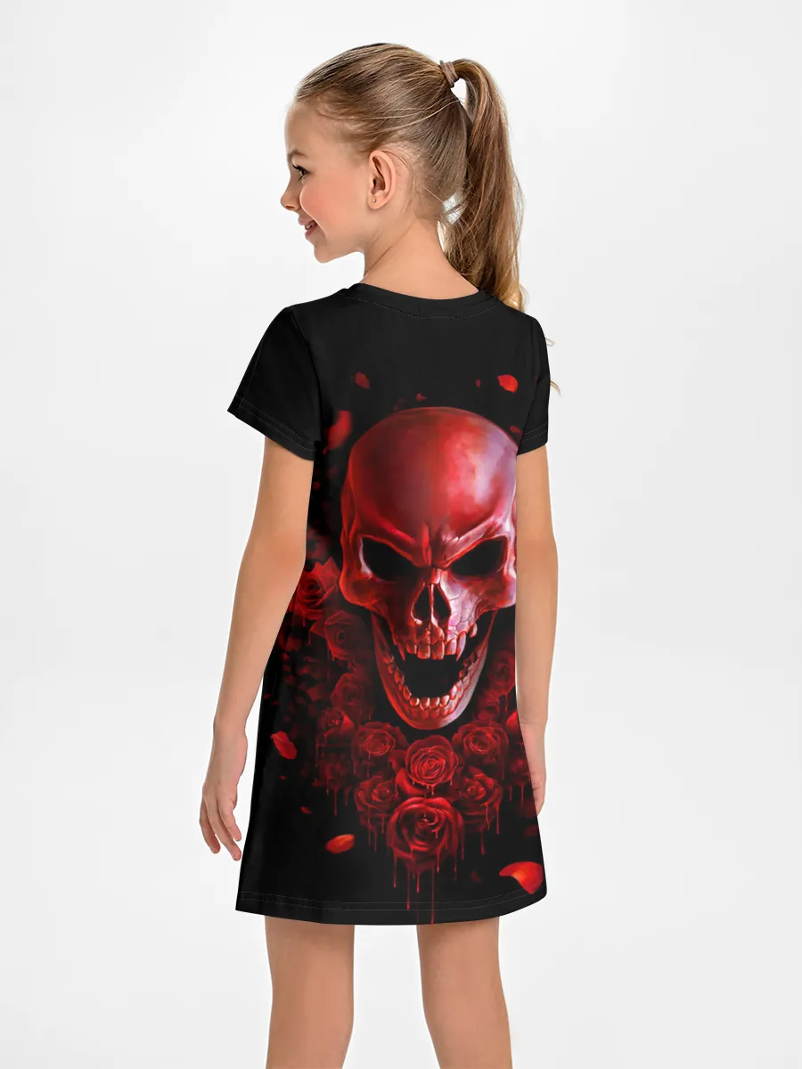 Детское платье / Красный череп в кровавых розах