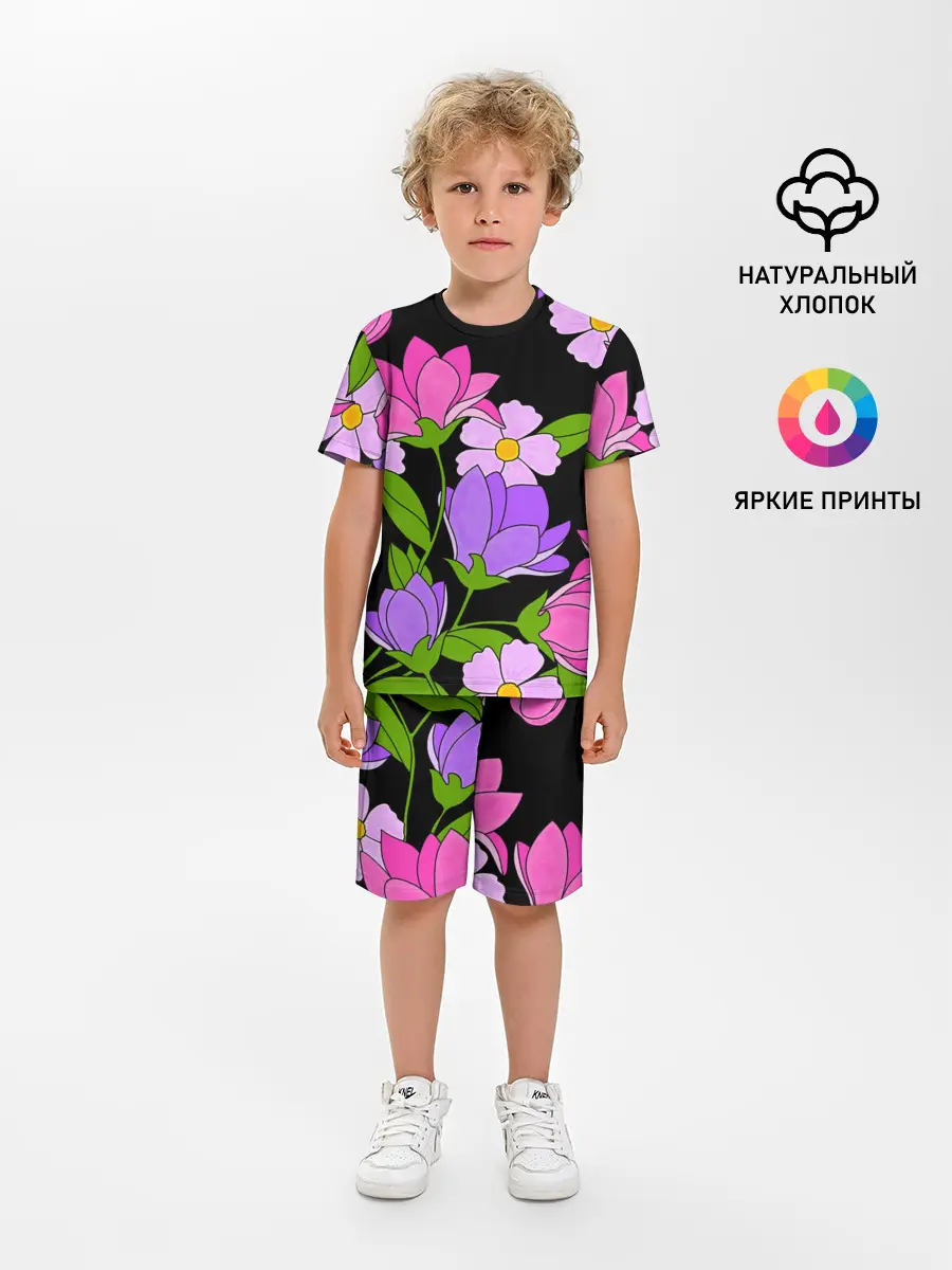 Детская пижама с шортами / Ночные цветы
