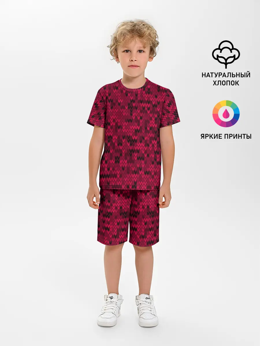 Детская пижама с шортами / Красно-черный абстрактный узор