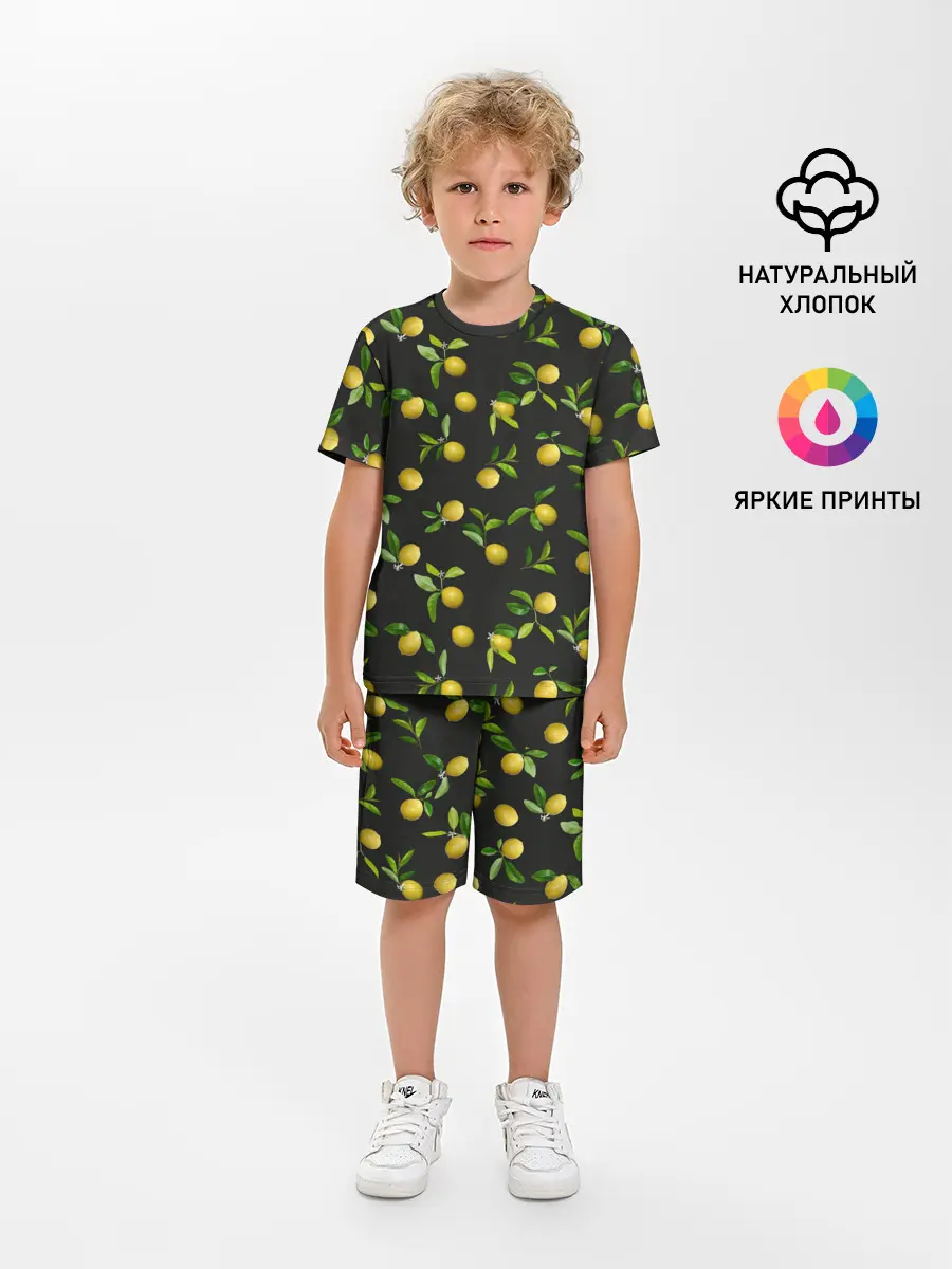 Детская пижама с шортами / Лимончики на черном