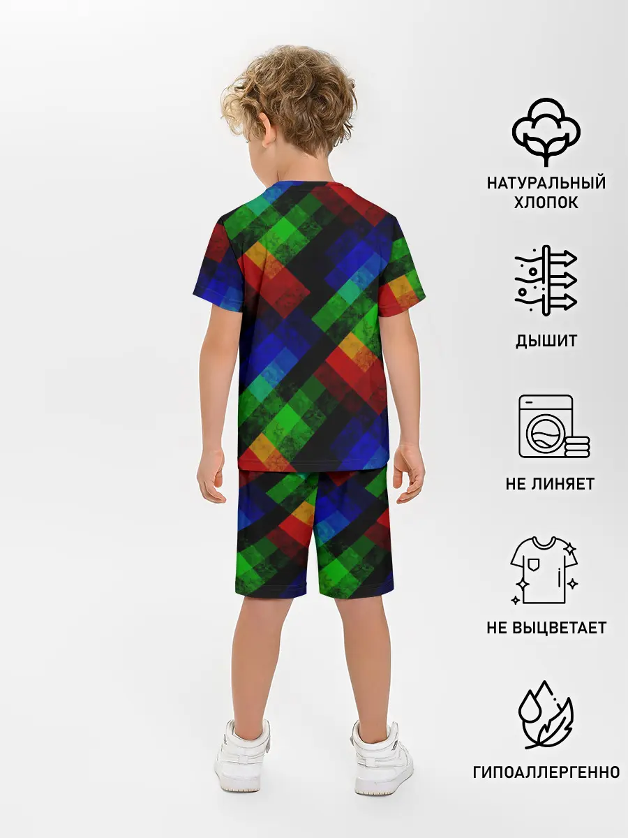 Детская пижама с шортами / Разноцветный мраморный узор