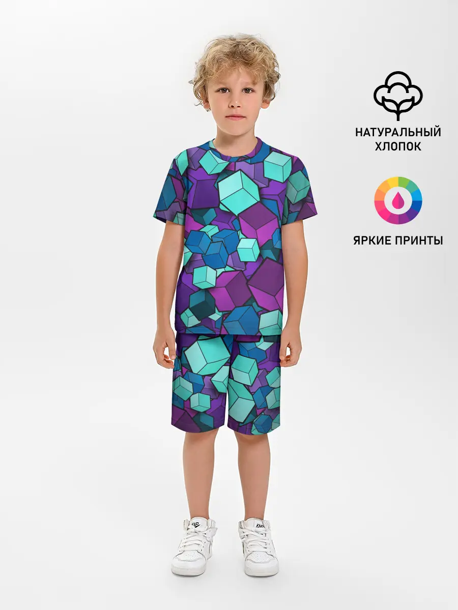 Детская пижама с шортами / СИРЕНЕВЫЕ КУБЫ