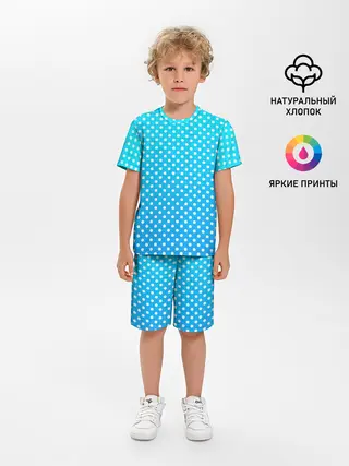 Детская пижама с шортами / Белые кружки