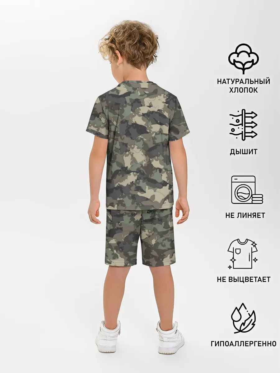 Детская пижама с шортами / Камуфляж с толстыми котами