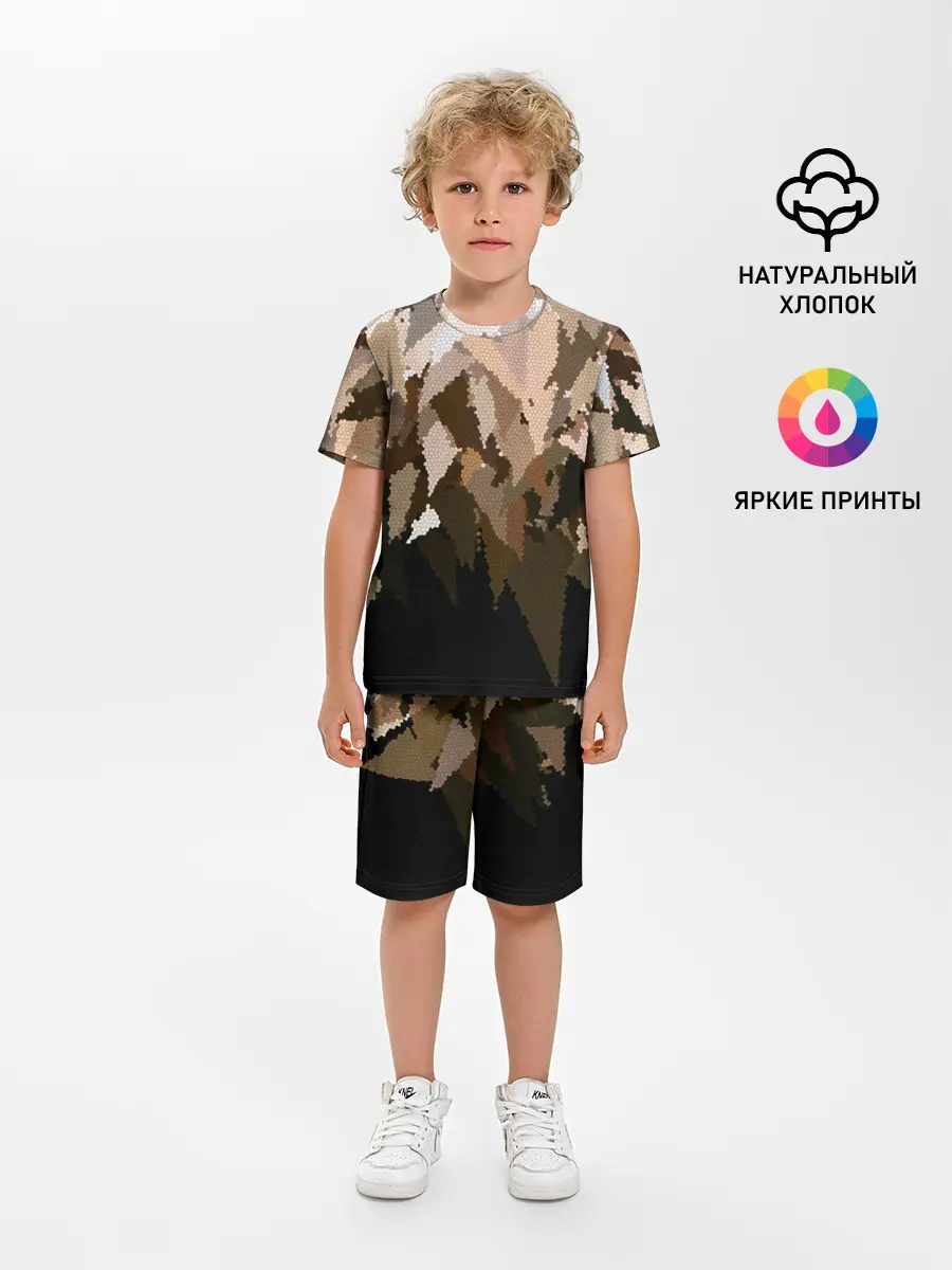 Детская пижама с шортами / Бежево-коричневая мозаика