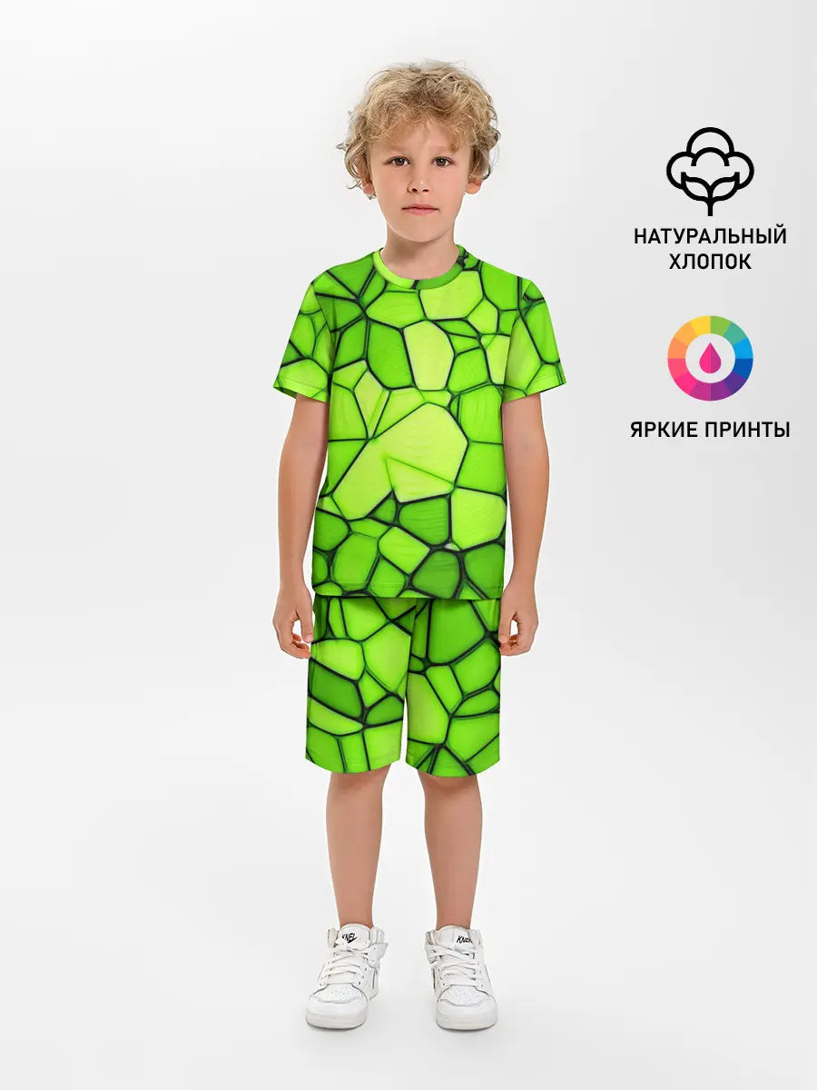 Детская пижама с шортами / Зеленая мозаика