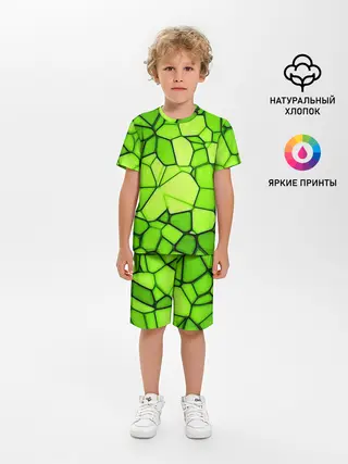 Детская пижама с шортами / Зеленая мозаика