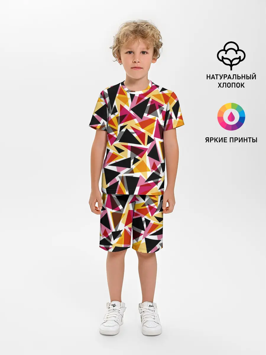 Детская пижама с шортами / Разноцветные треугольники