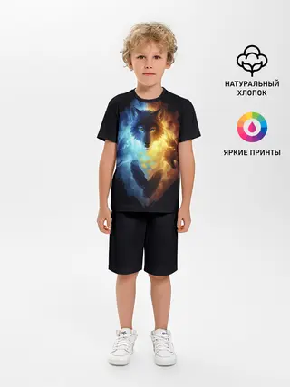 Детская пижама с шортами / Волки в огне