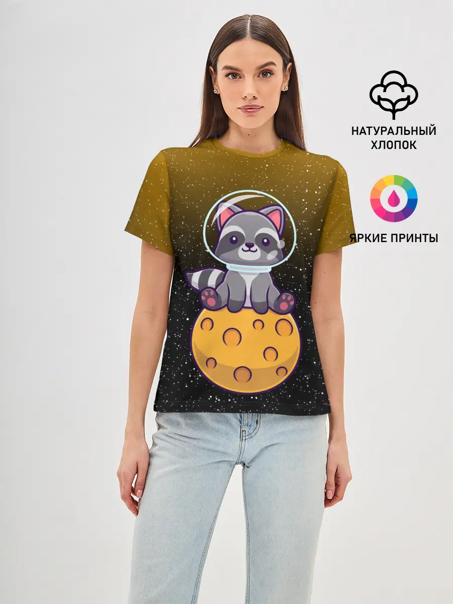 Женская базовая футболка / ЕНОТ АСТРОНАВТ | ЛУННЫЙ ЕНОТ