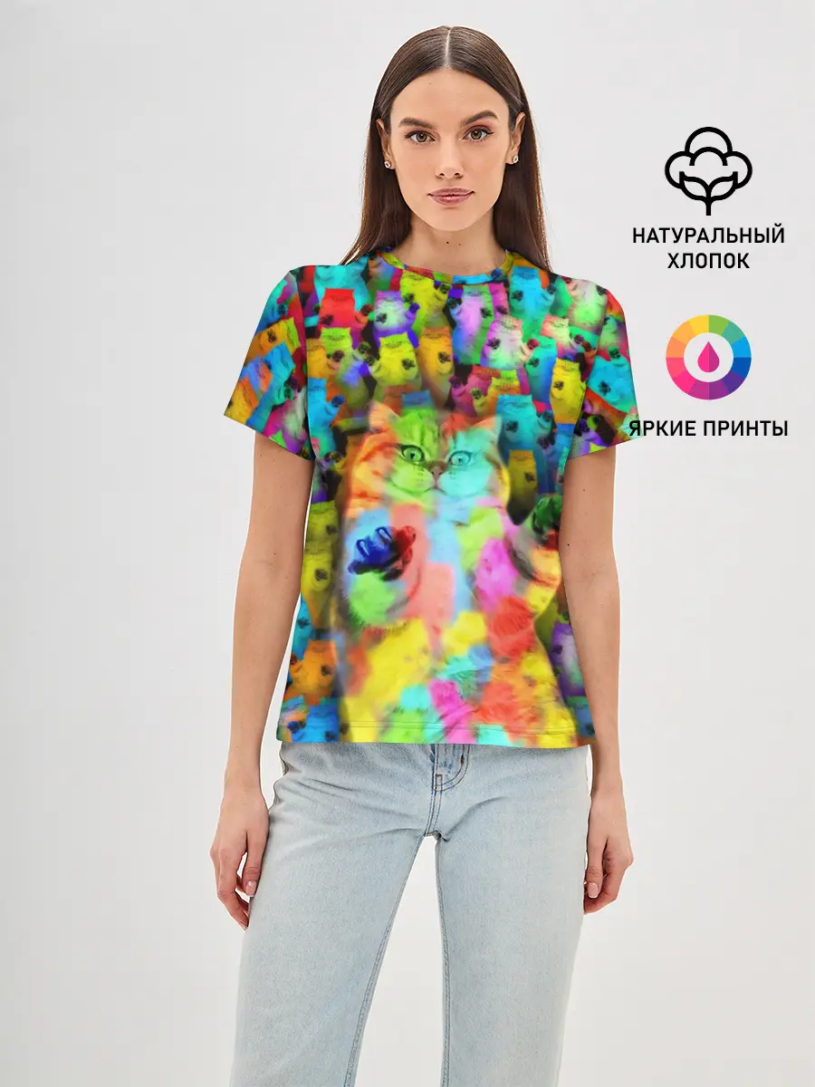 Женская базовая футболка / Котики на дискотеке