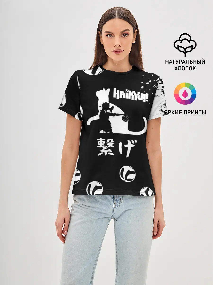 Женская базовая футболка / Старшая Некома коты Haikyuu!!