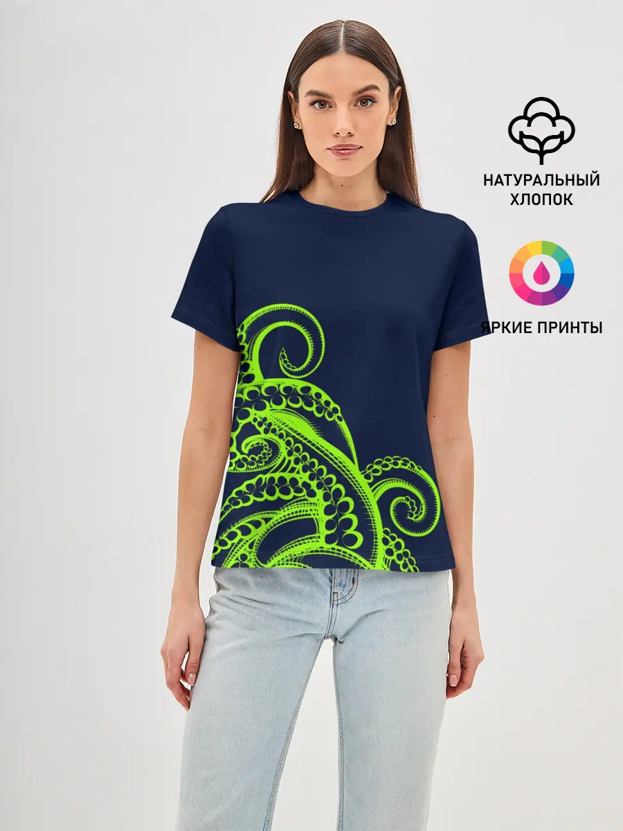 Женская базовая футболка / Кислотный осьминожка