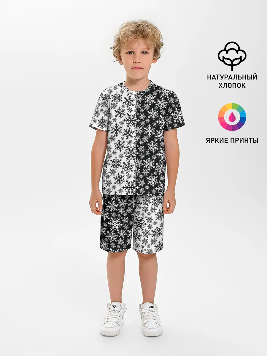 Детская пижама с шортами / Снежинки