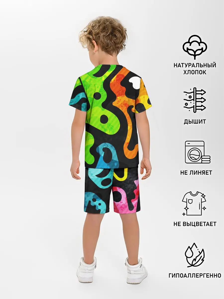 Детская пижама с шортами / Разноцветные Кляксы Фигуры