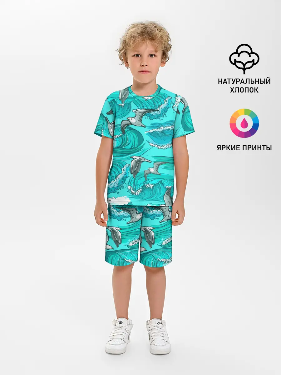 Детская пижама с шортами / Чайки в море