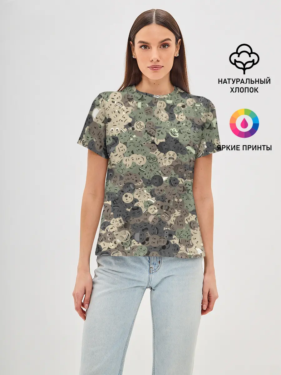 Женская базовая футболка / Эмодзи камуфляж