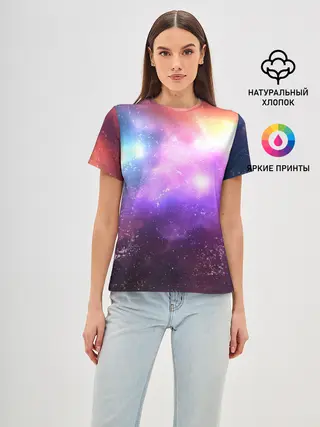 Женская базовая футболка / Космос, сияние и звезды