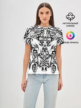 Женская базовая футболка / ТАТУ ЧЕРНО БЕЛОЕ УЗОР
