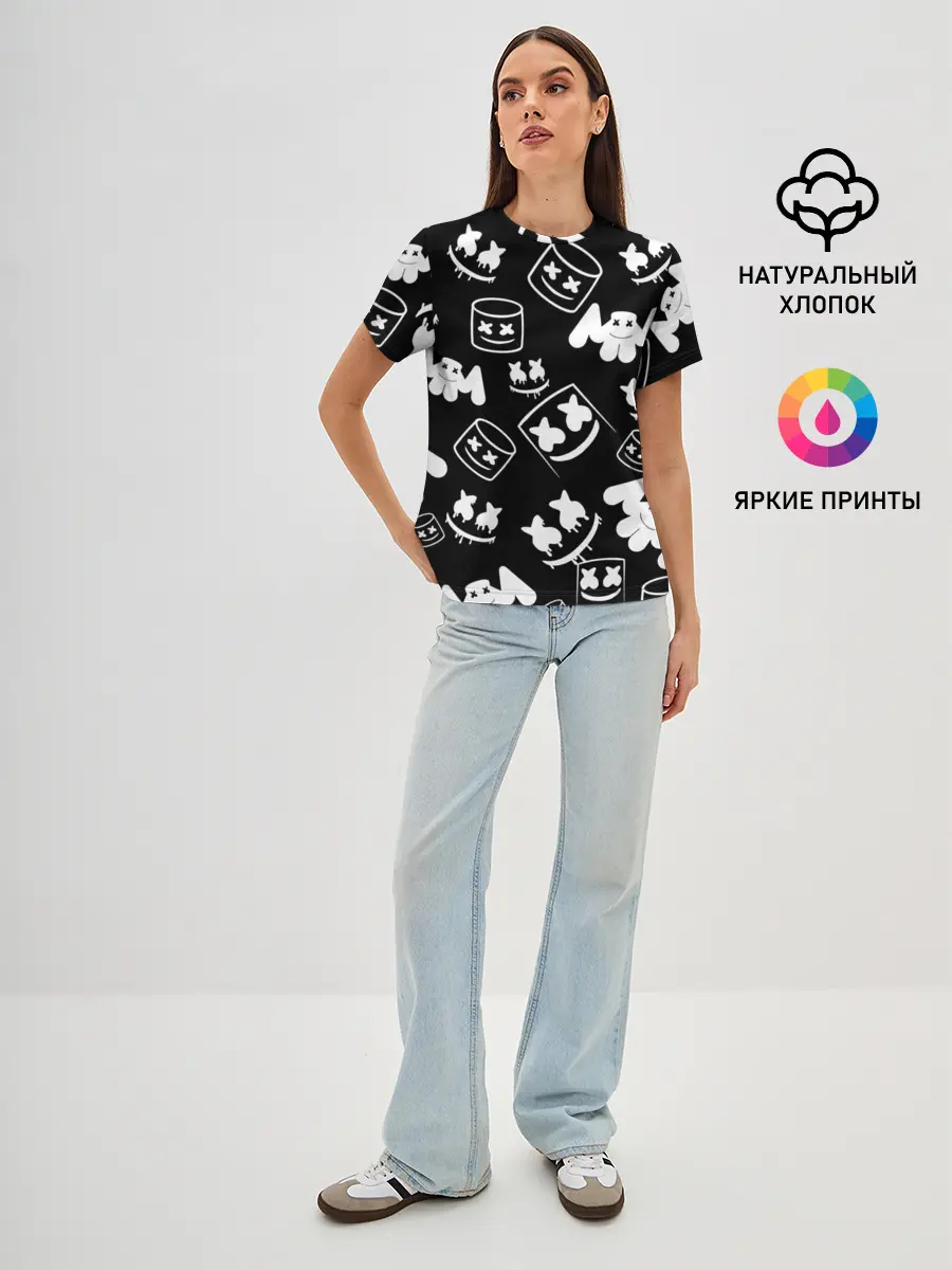 Женская базовая футболка / Marshmello ЧБ