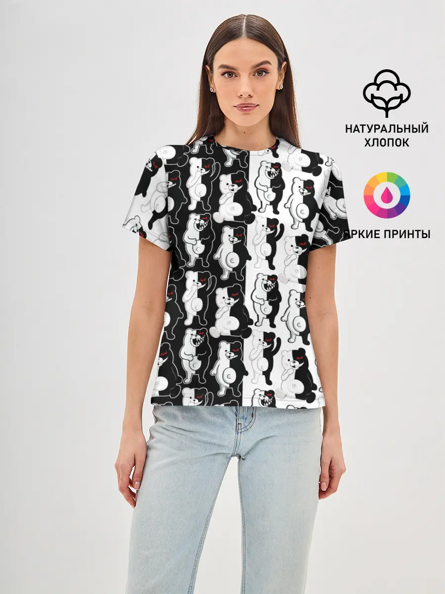Женская базовая футболка / MONOKUMA / МОНОКУМА ПАТТЕРН