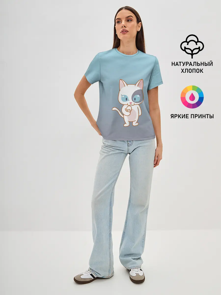 Женская базовая футболка / кот с мороженкой