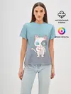 Женская базовая футболка / кот с мороженкой