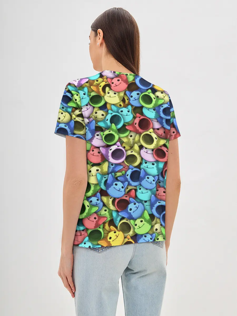 Женская базовая футболка / Цветные Поп Котики