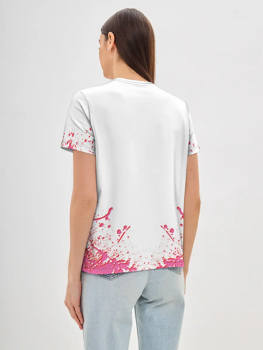 Женская базовая футболка / Лого джоджо розовые брызги