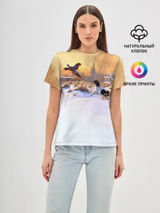 Женская базовая футболка / Собака и фазан