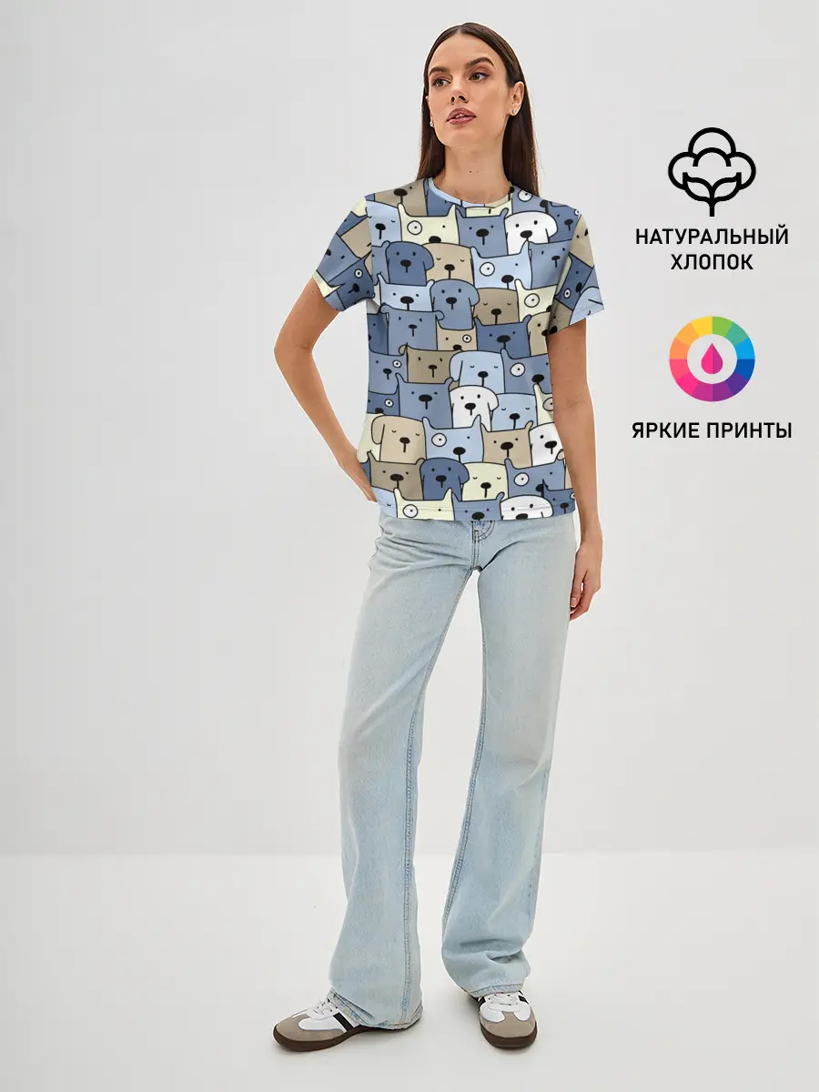 Женская базовая футболка / Собачки рисунок паттерном