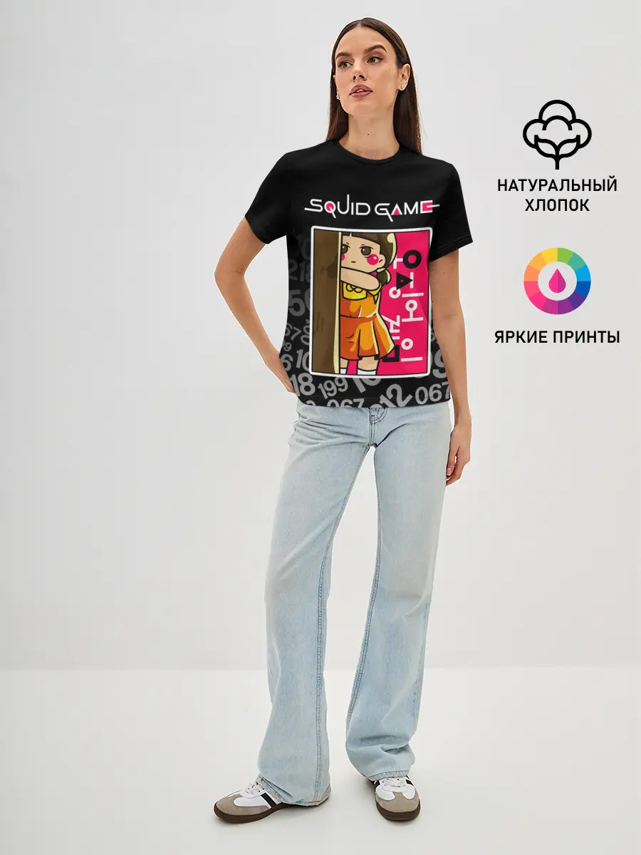 Женская базовая футболка / ИГРА В КАЛЬМАРА / КУКЛА / DOLL