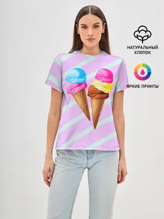 Женская базовая футболка / Мороженое графический фон
