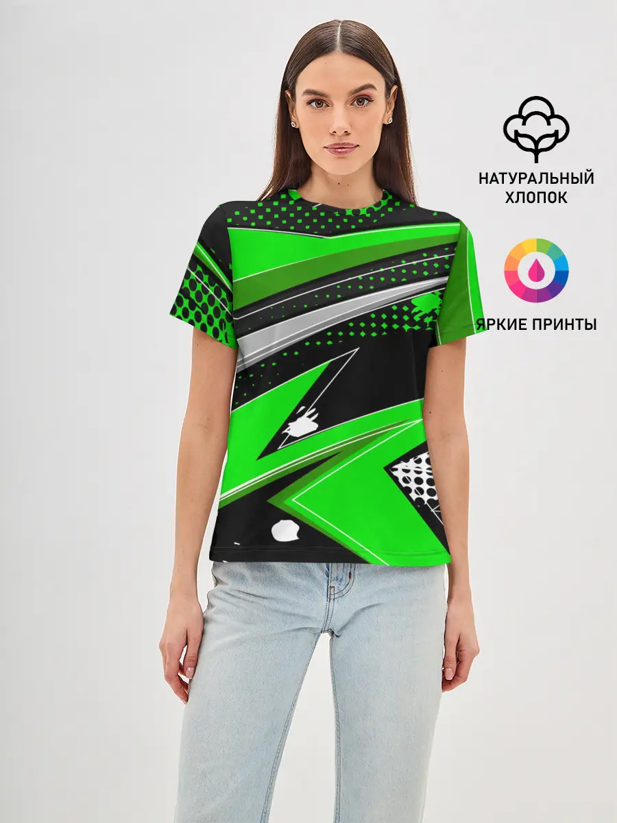 Женская базовая футболка / Зеленая краска