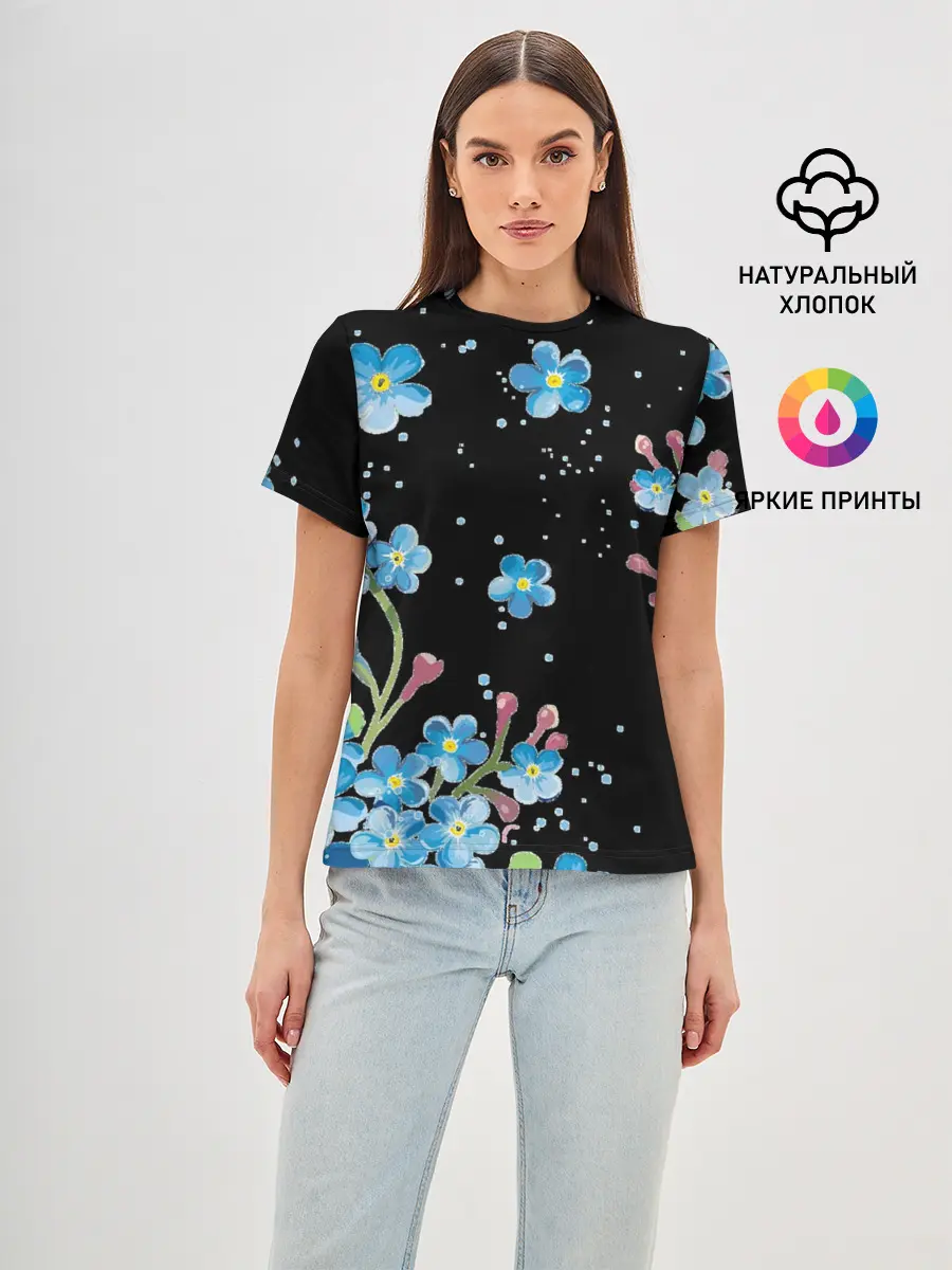 Женская базовая футболка / Букет голубых цветов
