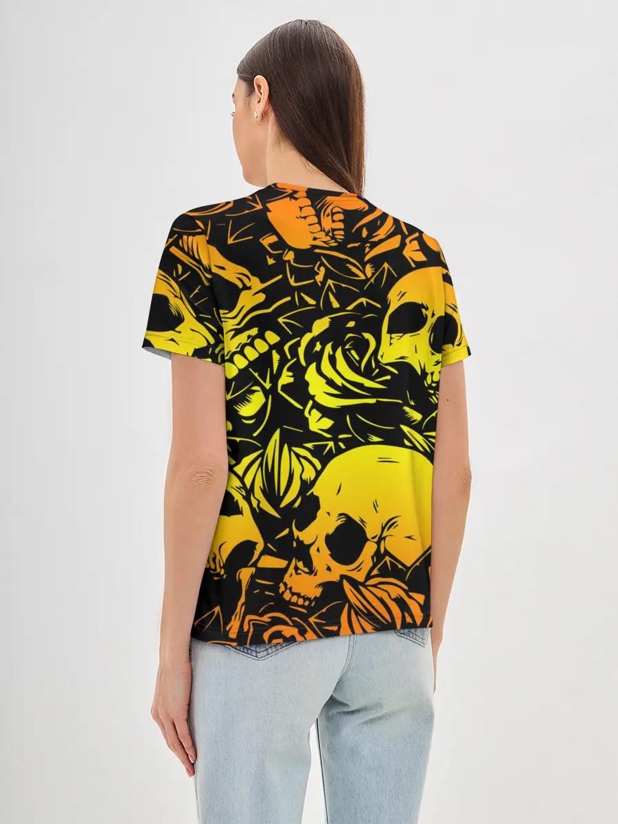 Женская базовая футболка / KILLA оранжевые черепа