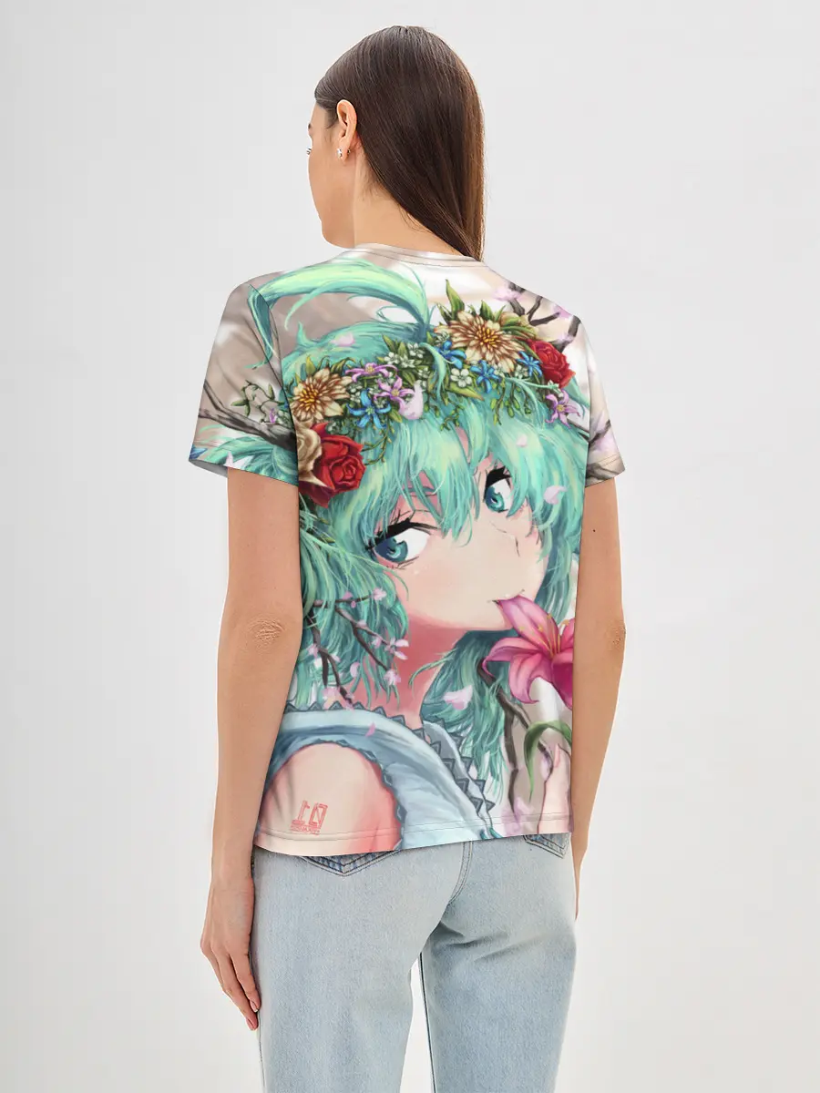 Женская базовая футболка / Цветок и Хацуне Мику