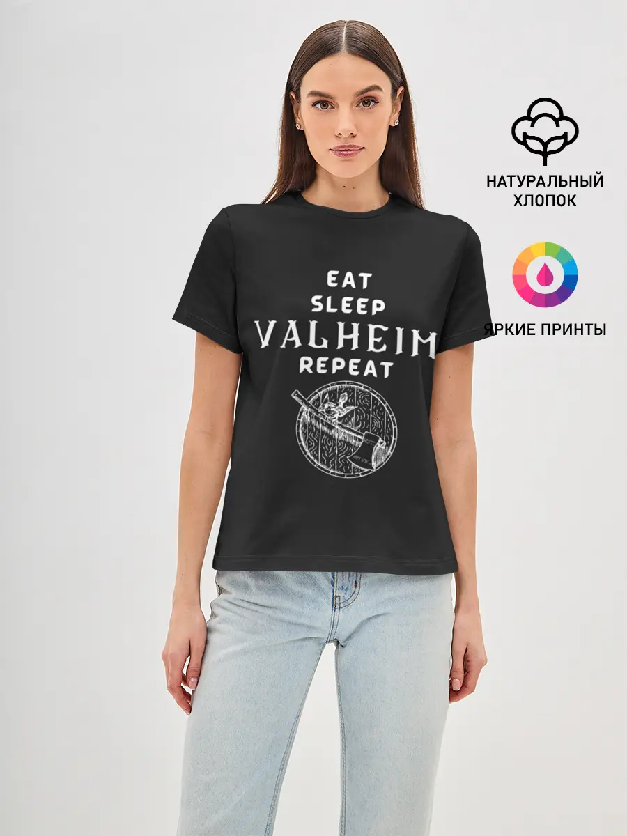 Женская базовая футболка / Eat Sleep Valheim Repeat