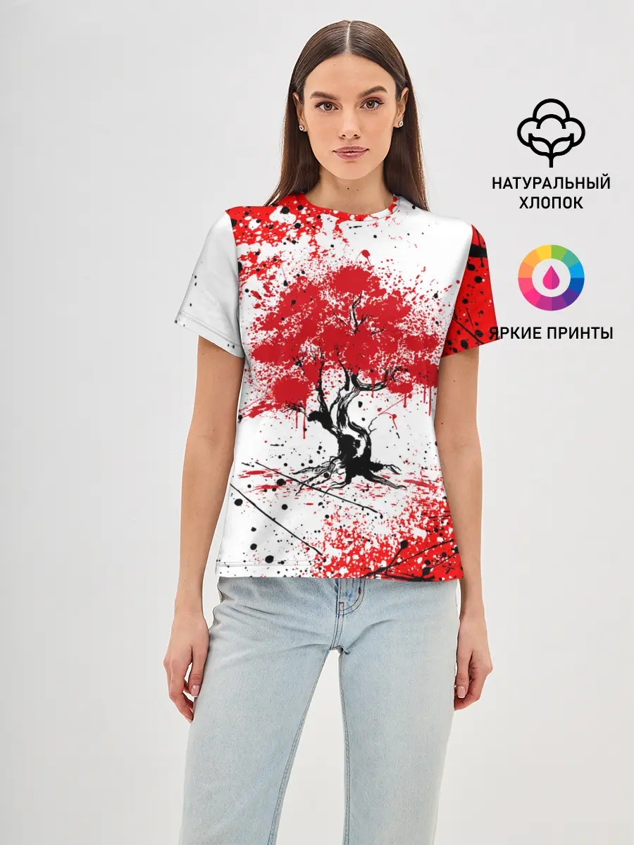 Женская базовая футболка / САКУРА | SAKURA | ВИШНЯ