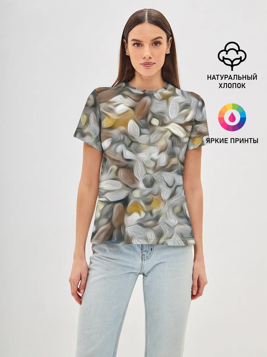 Женская базовая футболка / желто-серый каменный узор